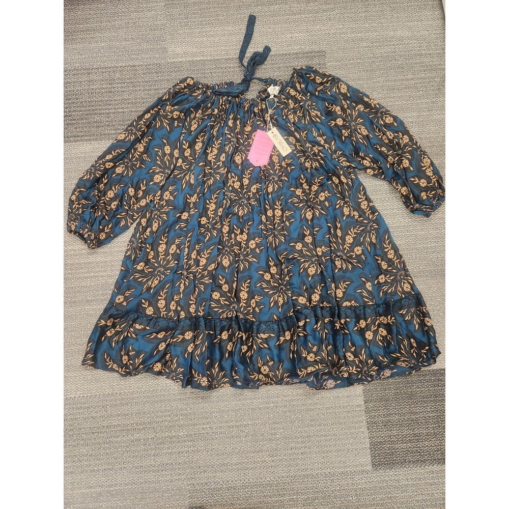 Omika Women's Sz Med Marli Sapphire Blue Floral Print Fitzgerald Mini Dress Boho